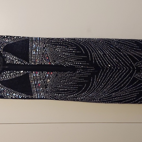 Banjul Black Semi Sheer One Shoulder Strap Gown with Silver Rhinestones Sz Small - Picture 12 of 16